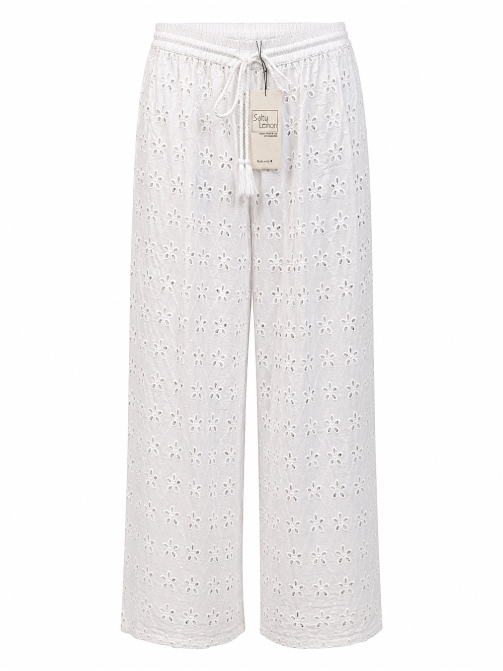 Sally Lemon White Eyelet Wide-Leg Swim Coverup Pants resort poolside coastal